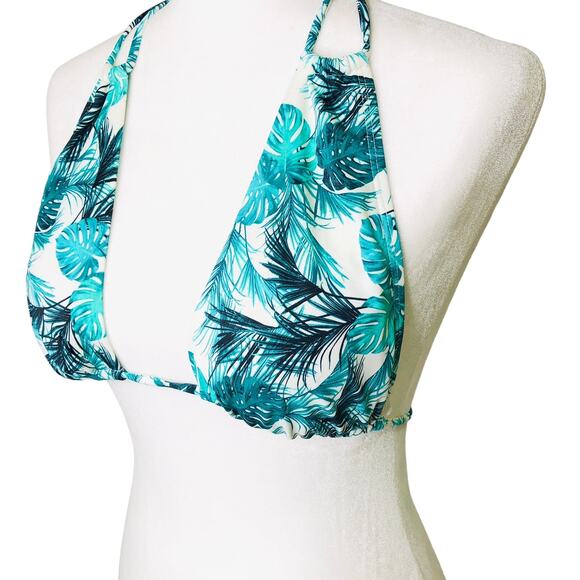 L.A. Hearts Green Black Leaf Bathing Suit String Bikini Top Small - Picture 2 of 6